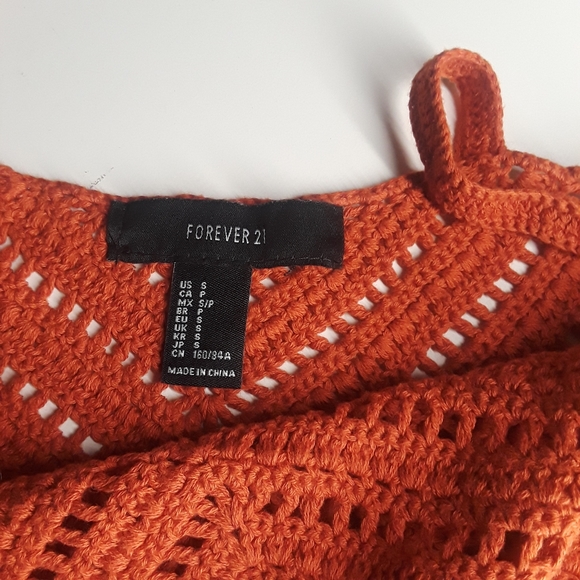 FOREVER 21 Orange Crochet Knit Crop Boho Sleeveless Festival Top Small - Picture 3 of 6